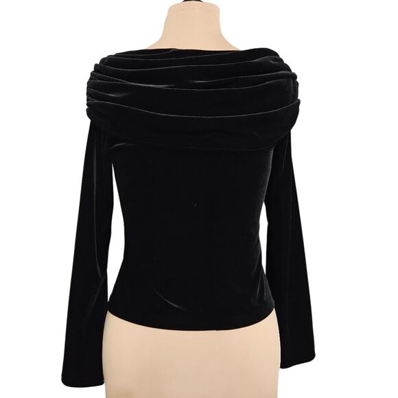 Xscape by Joanna Chen Black Crushed Velvet Rhinestone Brooch Dressy Top Small - Picture 2 of 15